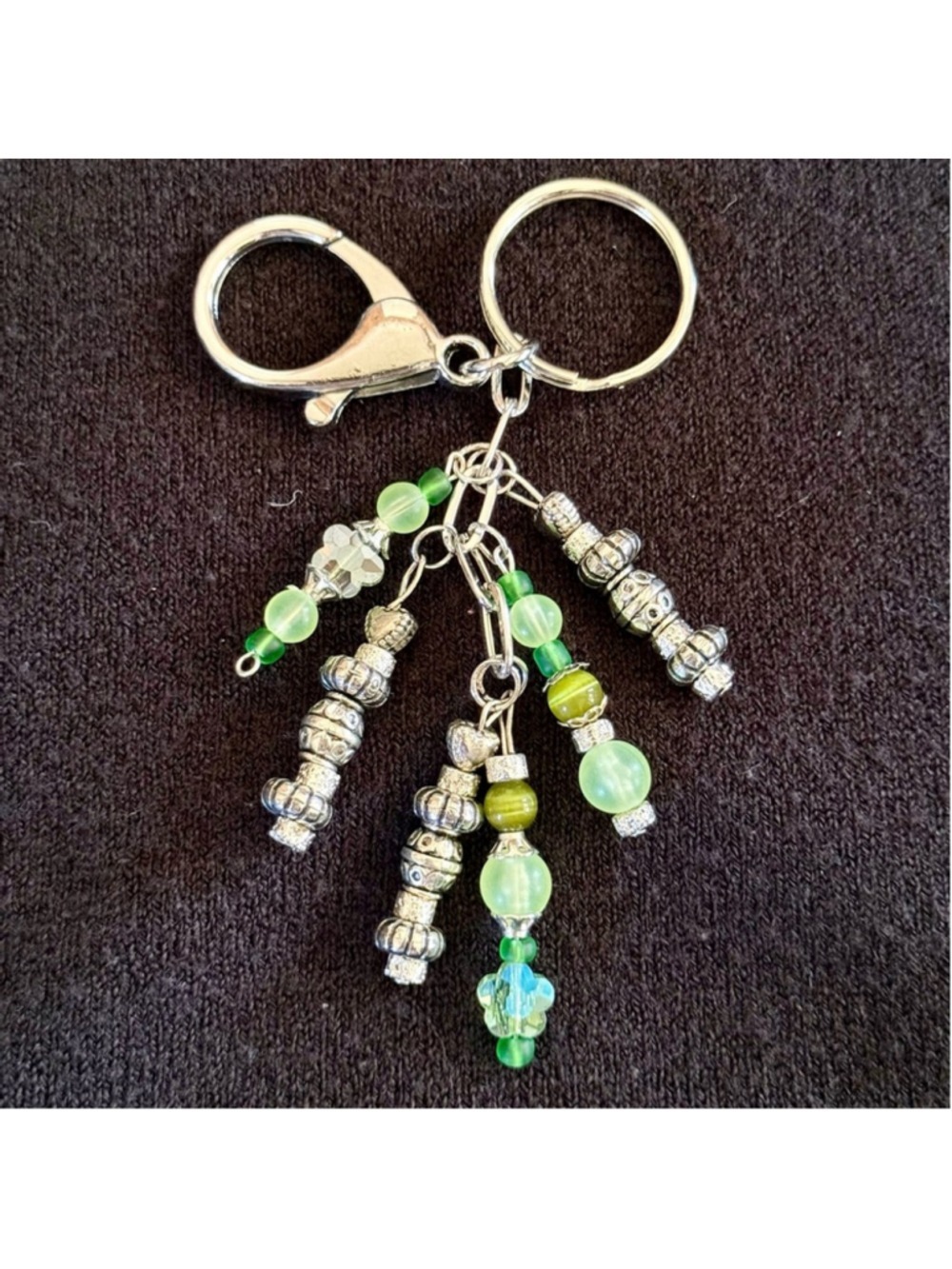 NEW Green Silver Crystal Beaded Bag Charm Keychain Handmade One of a Kind (#1)